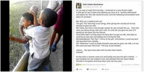 8-Year-Old Girl Beats Up Little Boy For Not Giving Him Milk After Sucking His 